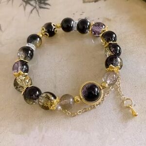 Bohemian Style Multicolor Synthetic Gemstone Bracelet Beaded Tassel Pendant NWT